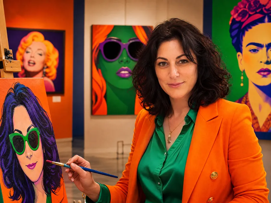 Yaelle David peint un portrait pop art dans son atelier