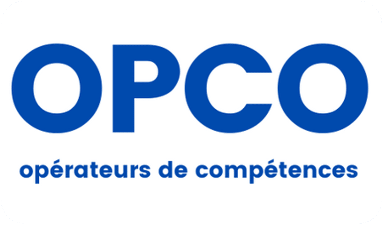 Logo des OPCO avec texte en bleu sur fond blanc