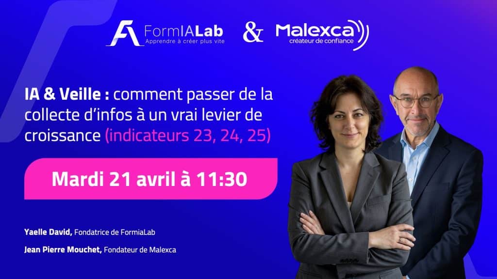 Webinaire IA et Veille avec Yaelle David et Jean Pierre Mouchet sur l’utilisation de l’intelligence artificielle comme levier de croissance (indicateurs 23, 24, 25)