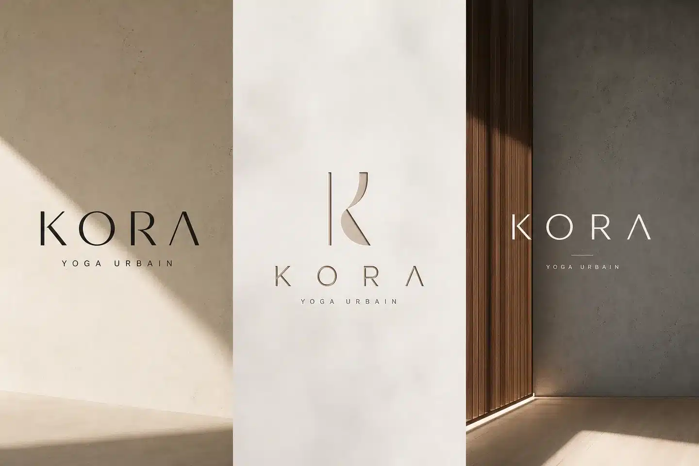 Kora Yoga Urbain, déclinaisons fond clair, fond sombre et signe