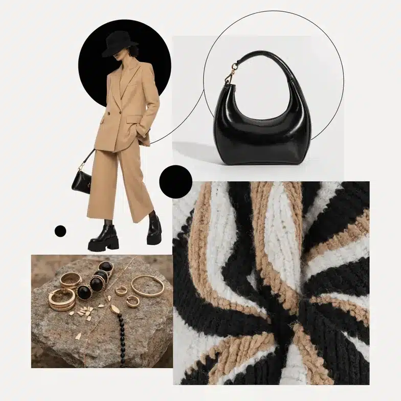 Planche tendance mode féminine camel et noir